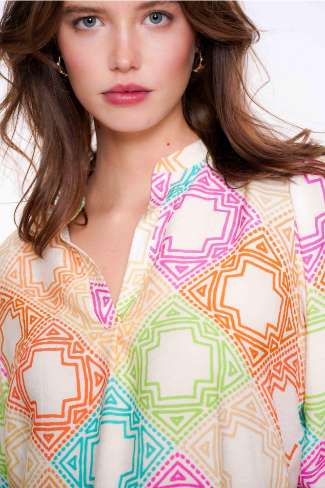 BLOUSE GRAFISCHE PRINT 53263 20 Green/Pink